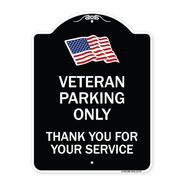 Signmission Veteran Parking Thank You for Your Service Heavy-Gauge Aluminum Sign, 24" x 18", BW-1824-22737 A-DES-BW-1824-22737 - main
